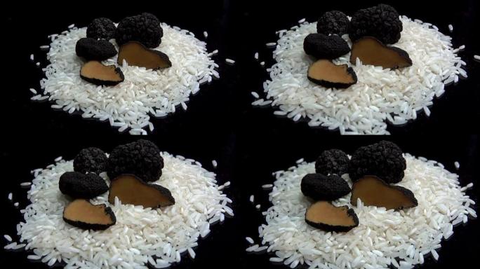 黑松露在深色表面上的米饭上