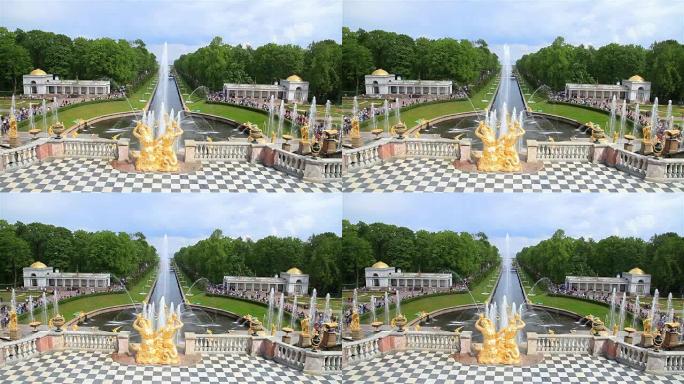 圣彼得堡-彼得霍夫。喷泉和雕像。