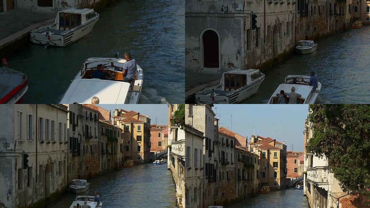 意大利夏季白天时间威尼斯城运河私家船交通桥下行观看4k