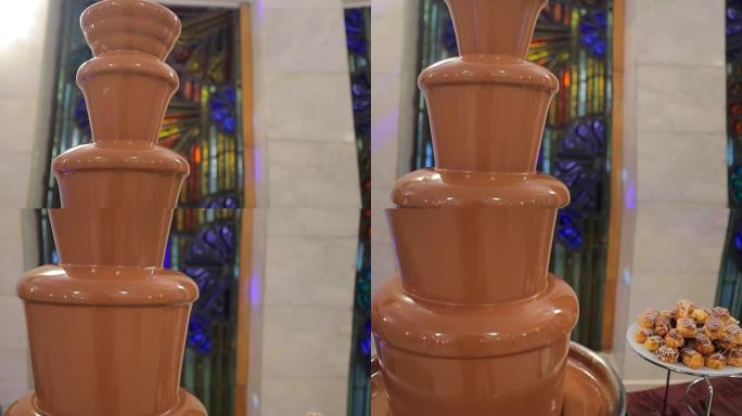 五层玻璃巧克力火锅的特写视图