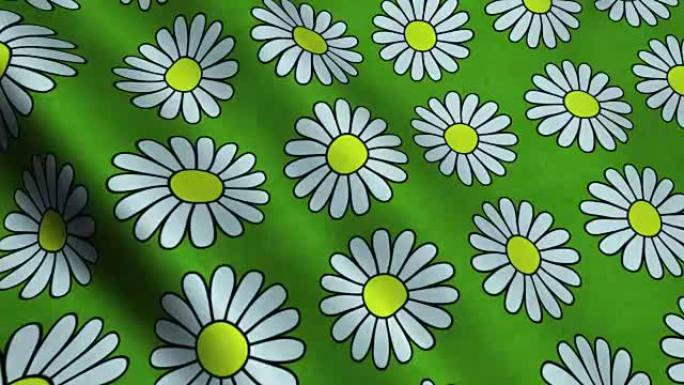绿色布料上的花朵材质纹理无缝循环背景。