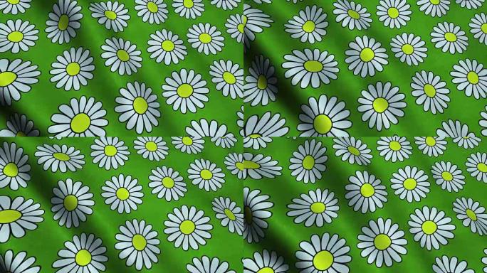 绿色布料上的花朵材质纹理无缝循环背景。