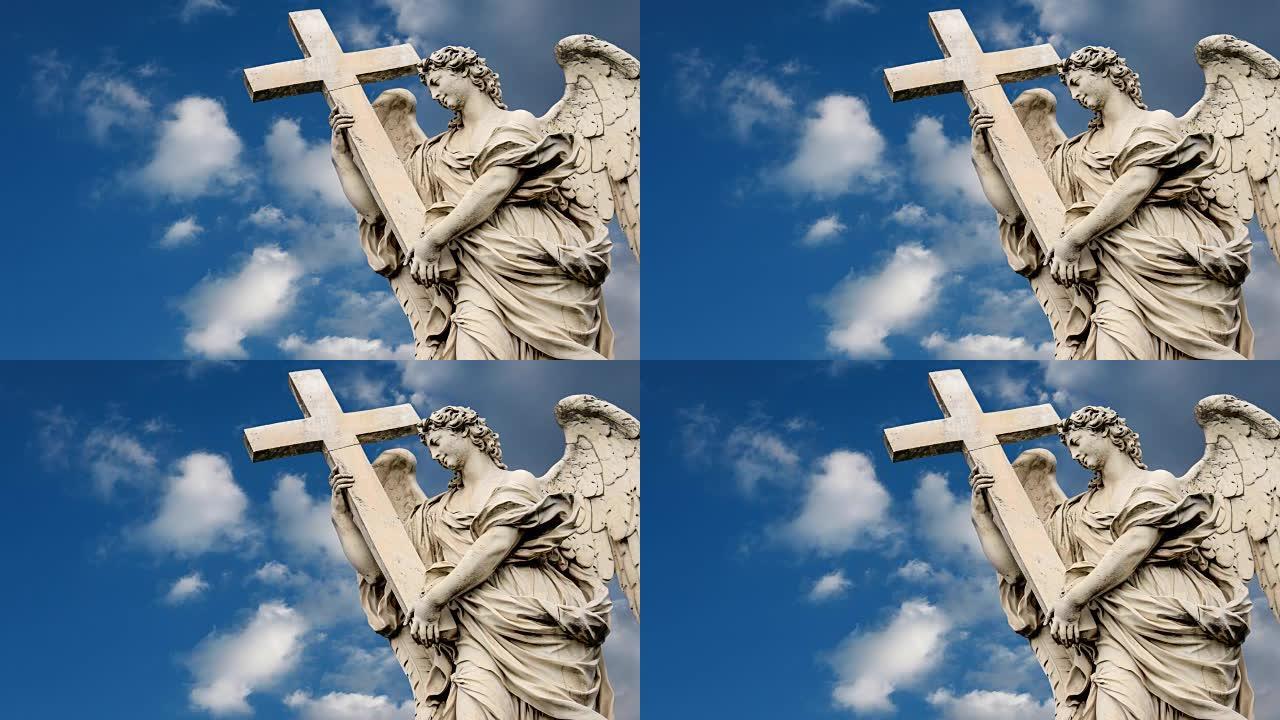 罗马-雕塑家Ercole Ferrata的十字架天使雕像