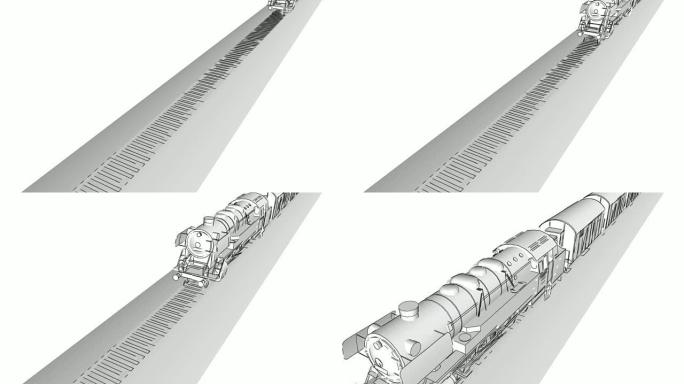 复古蒸汽火车单色素描动画