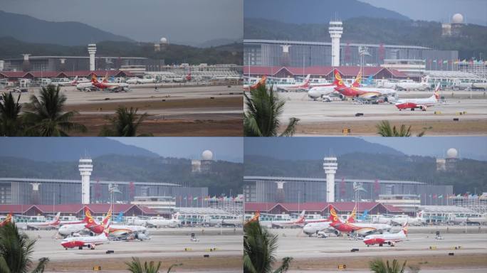 民航客机降落三亚凤凰机场长焦慢动作