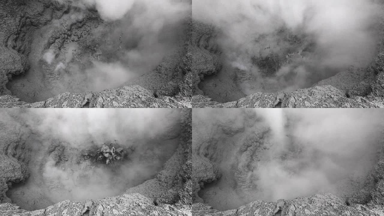 堪察加活火山火山口中的火山活动-沸腾的热泥锅