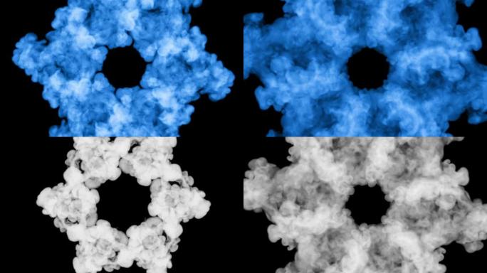 荧光蓝色墨水或烟雾形成的恒星，在慢动作中隔离在黑色上。水中是蓝色的。用于墨水背景，墨水效果。阿尔法通