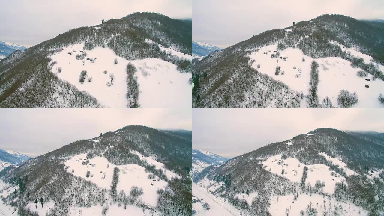 4k山村，民居被大雪覆盖，冬季逐日落下