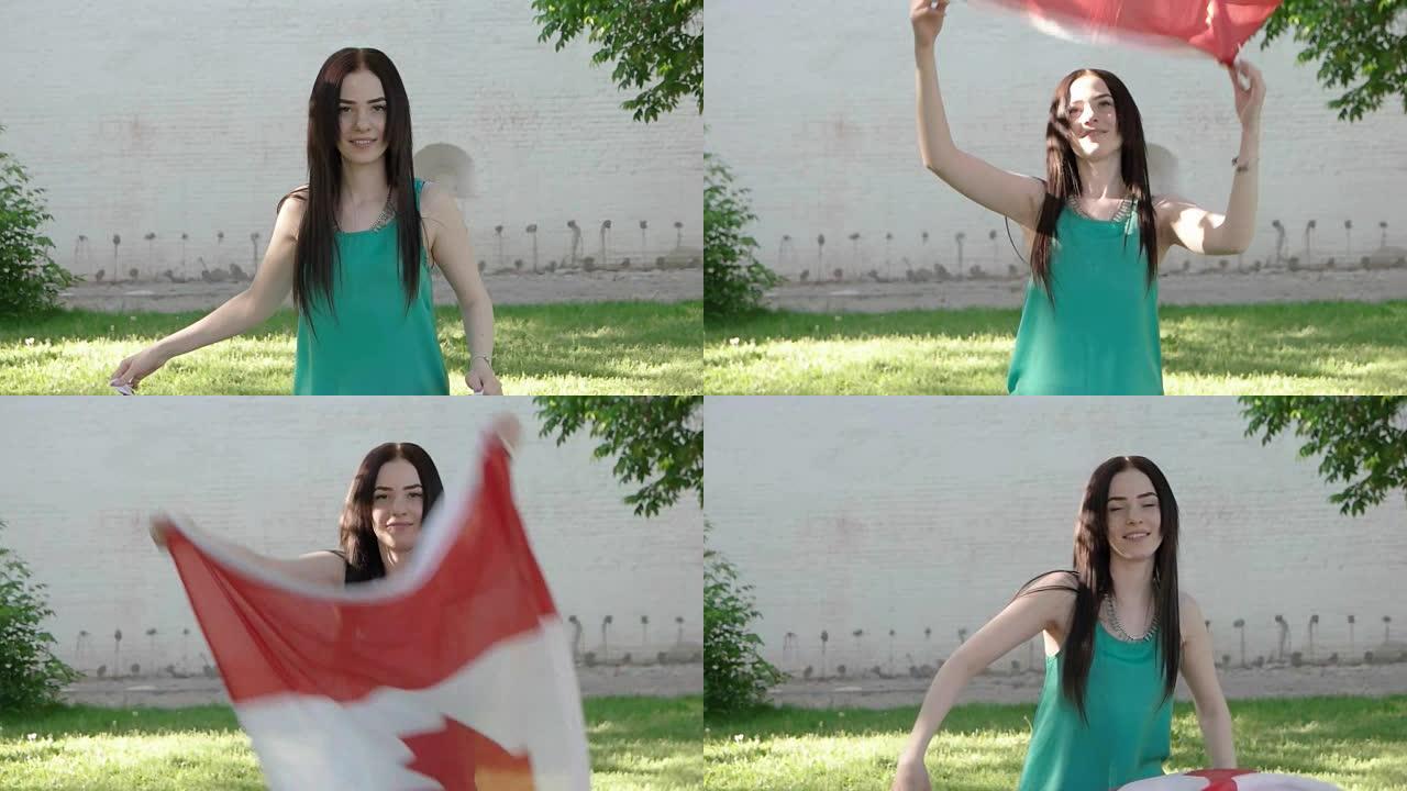 加拿大日乐趣。加拿大国旗女孩