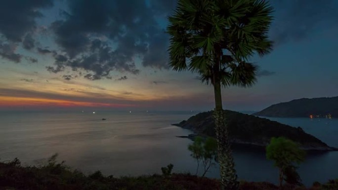 泰国日落天空普吉岛观察甲板岛全景4k延时