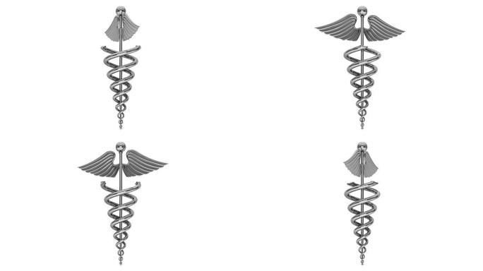 医疗保健概念。银色医疗Caduceus符号