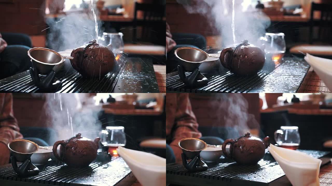 茶几上的中国传统茶道，特写，低调