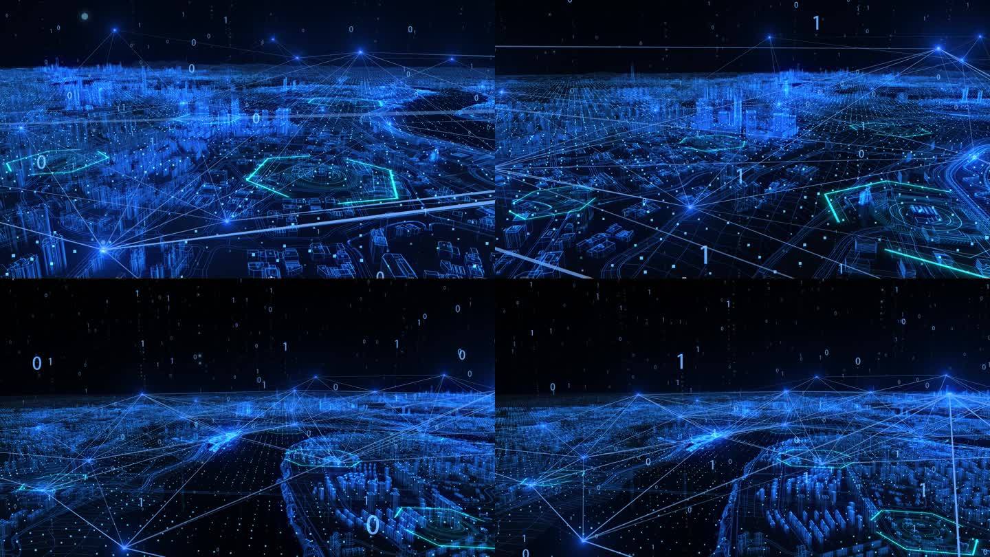 智慧科技鸟瞰线框科技城市穿行