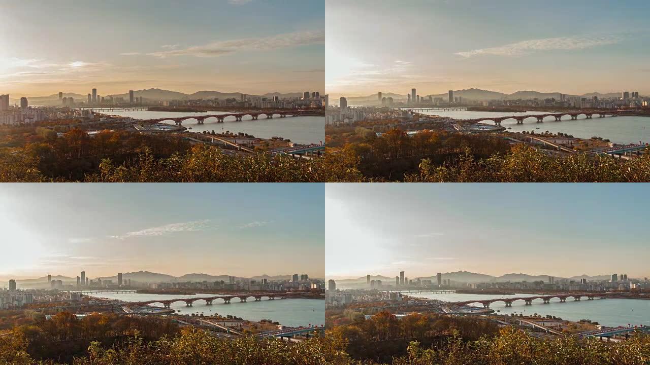 4k延时早晨首尔城市河景
