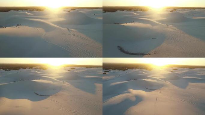 日落时沙漠沙丘的鸟瞰图