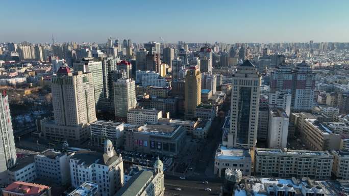 原创 哈尔滨市城市高楼天际线航拍风光