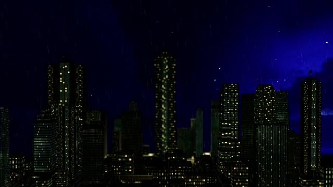 夜间在城市上空下雨