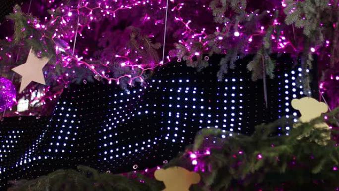 圣诞粉色发光二极管灯树细节