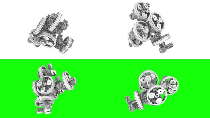 彩色齿轮循环旋转。全高清3d渲染