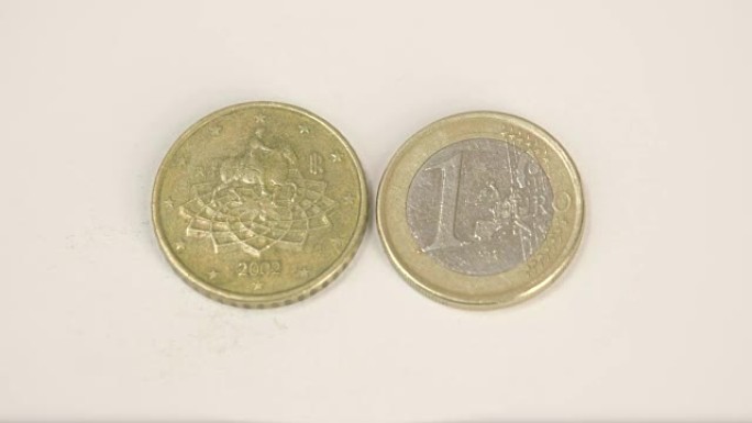 桌上有欧元意大利硬币一枚金币和一枚欧元硬币