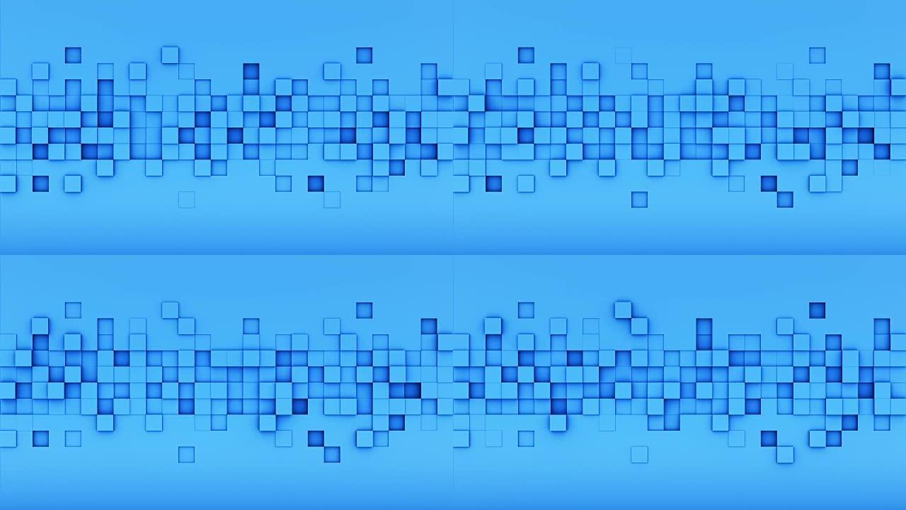 蓝色挤压立方体瓷砖3D渲染可循环动画