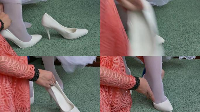 新娘的鞋子穿上了婚礼费用的细节