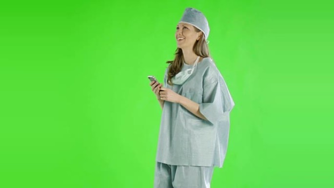 白人妇女greenscreen削减了医生保健护士的磨砂膏