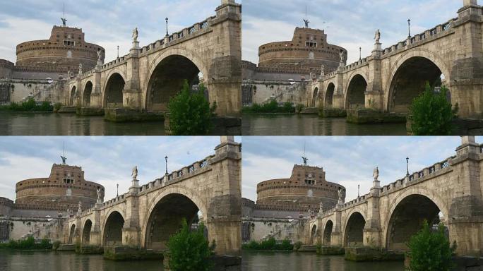 意大利罗马圣天使桥城堡台伯河湾步行全景4k