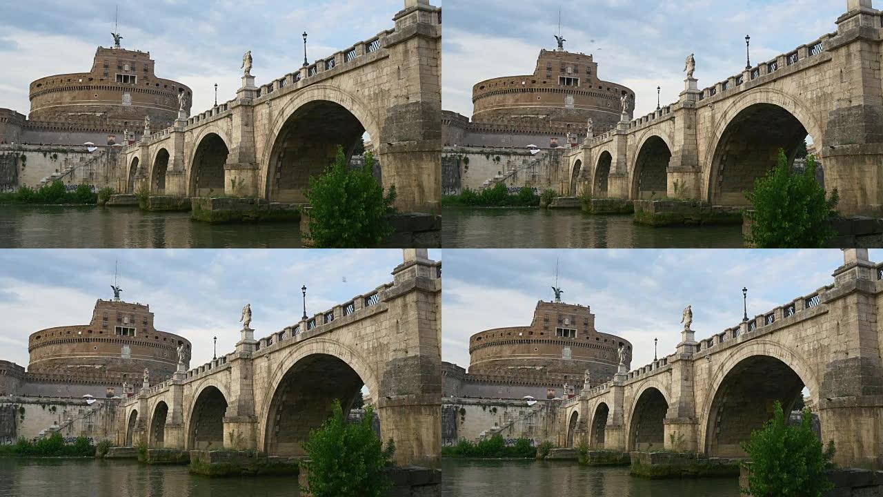 意大利罗马圣天使桥城堡台伯河湾步行全景4k