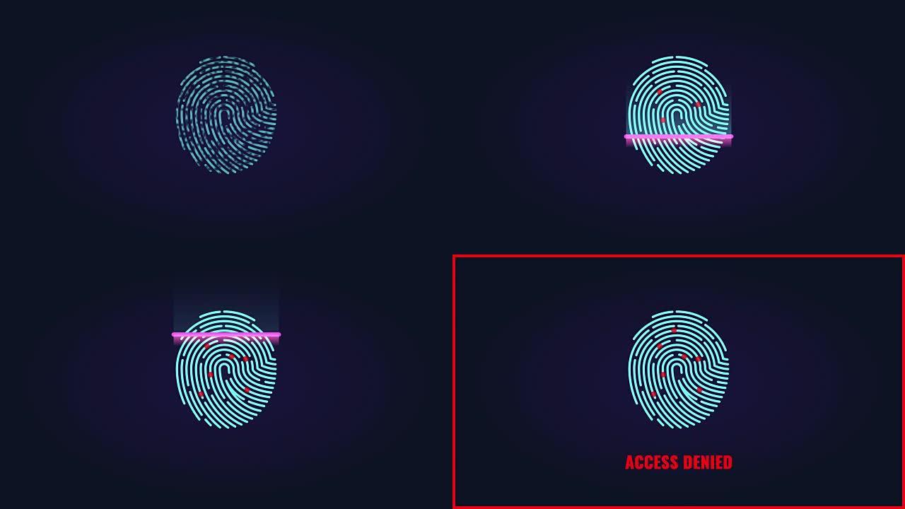 指纹扫描动画。安全授权访问被拒绝视频
