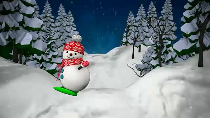 滑雪板上的雪人。