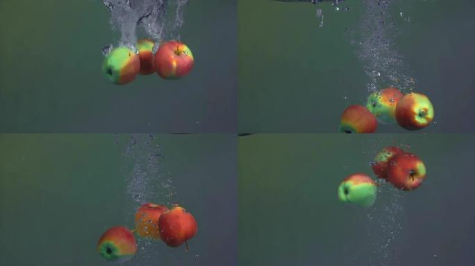 水中的苹果慢动作