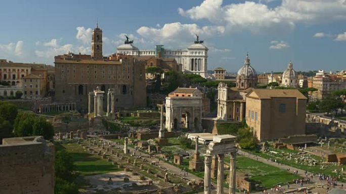 意大利著名的晴天罗马论坛视点城市景观全景4k罗马