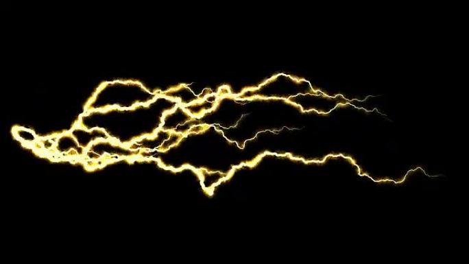 电噼啪作响。带电弧的摘要背景。现实的雷击。雷雨闪烁着闪电。无缝循环。金。