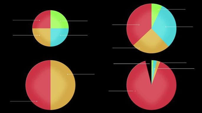 饼图动画包-黑色上的四个通用图