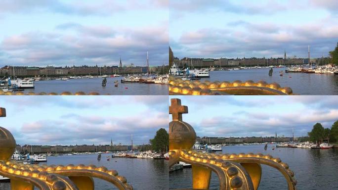 与皇冠的桥梁，通往瑞典斯德哥尔摩的Skeppsholmen岛。