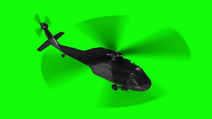 军用直升机在绿屏上飞行