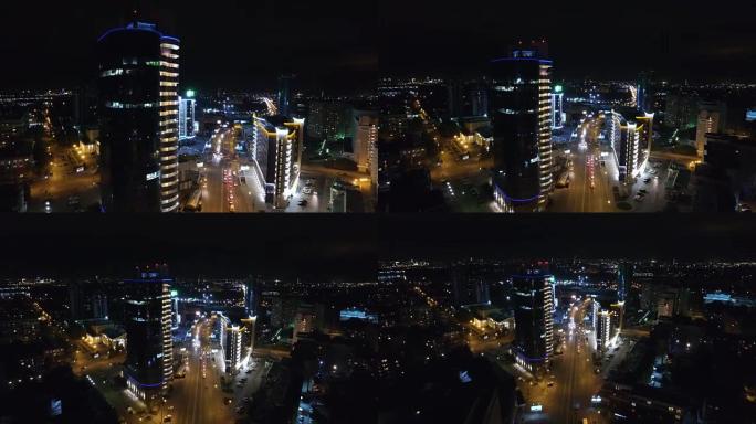 新西伯利亚市的夜间空中拍摄