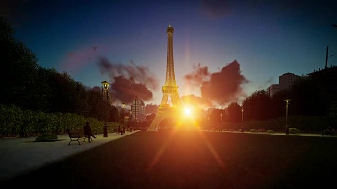日落时巴黎埃菲尔铁塔的美景，平移