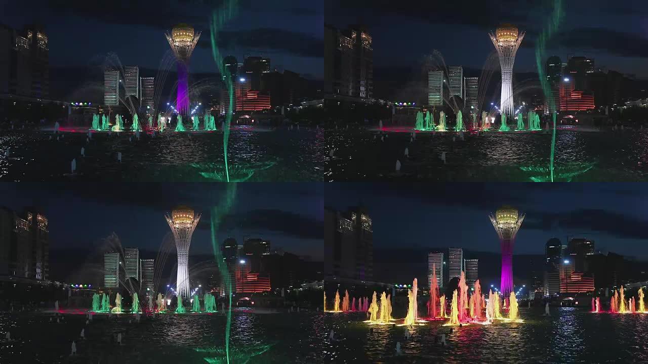 哈萨克斯坦阿斯塔纳的喷泉表演