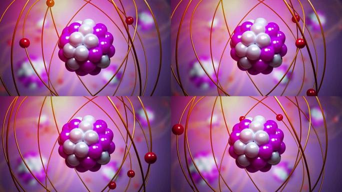 在原子中移动的基本粒子。物理概念。3D渲染循环动画。