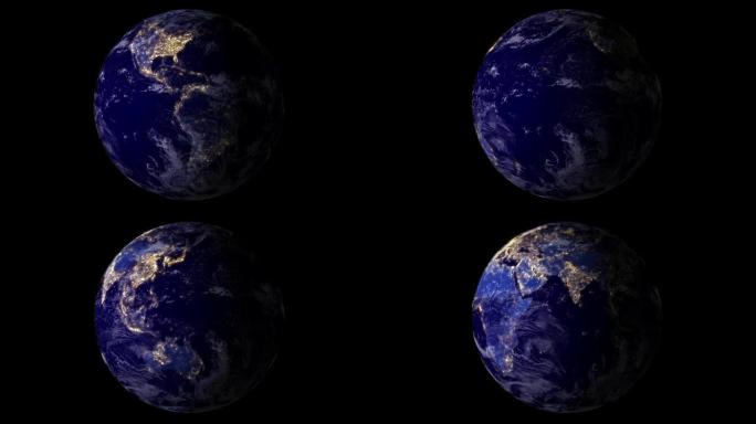 来自太空的蓝色行星地球在夜间显示美国和非洲，闪耀着闪闪发光的城市之光，美国，全球孤立