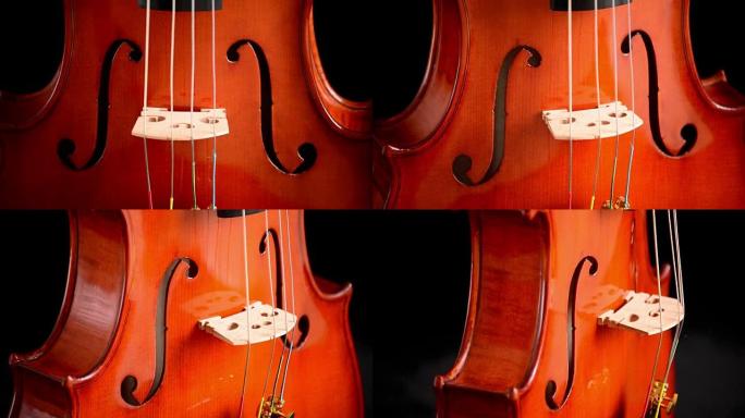 小提琴或中提琴乐器在黑色背景下转动