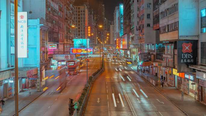 香港旺角夜景繁忙车流