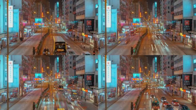 香港旺角夜景繁忙车流