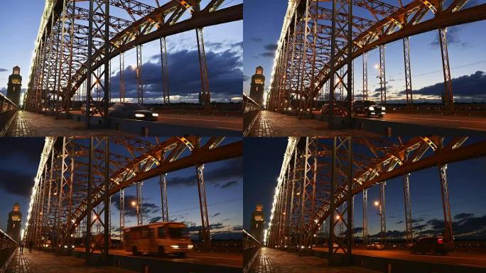 圣彼得堡的延时摄影布尔什霍金斯基大桥