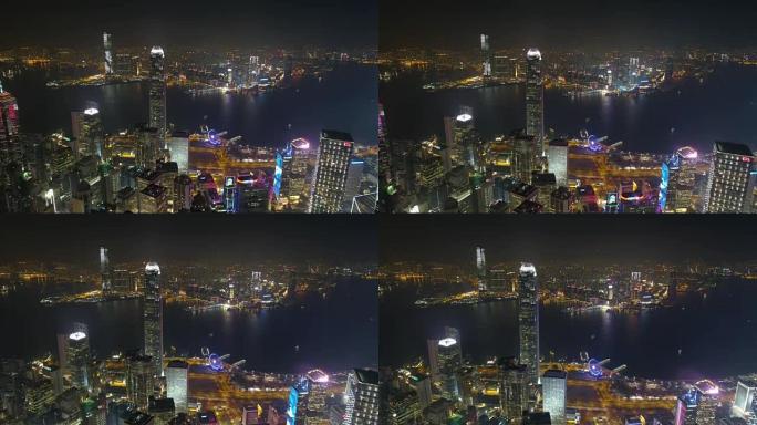 中国夜光香港城市湾著名九龙空中全景4k