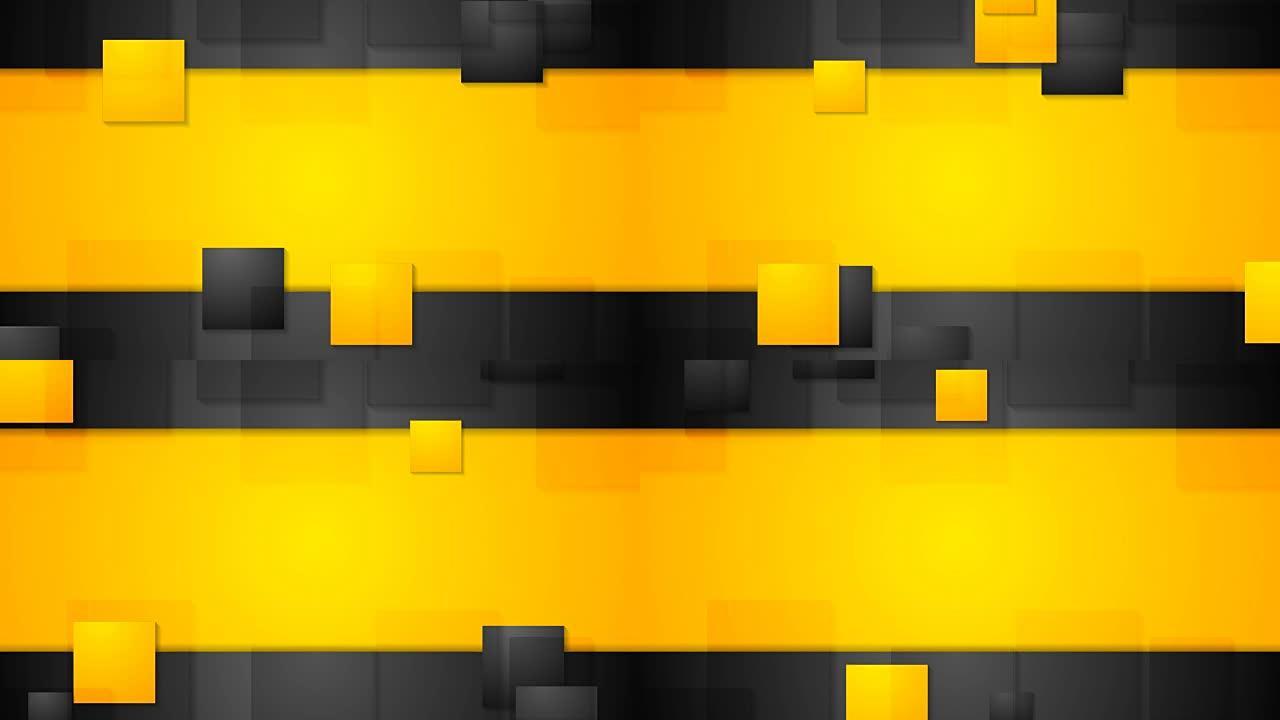 黑色橙色亮抽象方块科技视频动画。无缝循环设计