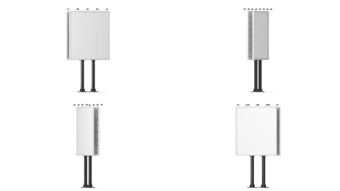 城市广场广告牌上的空白白色横幅模型，循环旋转