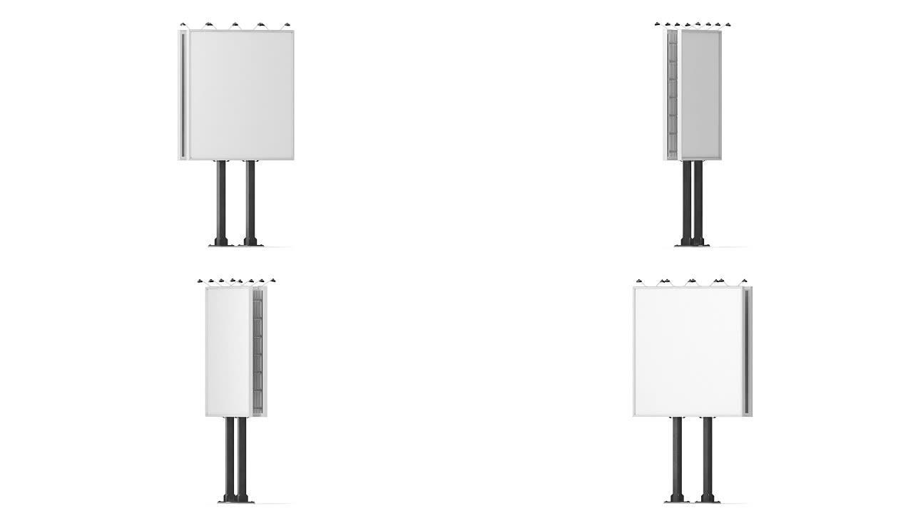 城市广场广告牌上的空白白色横幅模型，循环旋转